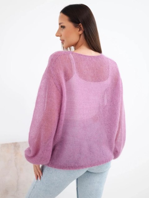 Sweter damski w 70% z kid moheru z dekoltem V o luźnym fasonie fioletowy