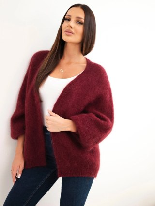 Sweter damski w 80% z kid moheru o luźnym fasonie bez zapięcia bordowy