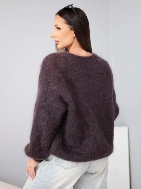 Sweter damski w 80% z kid moheru zapinany na guziki o luźnym kroju brązowy