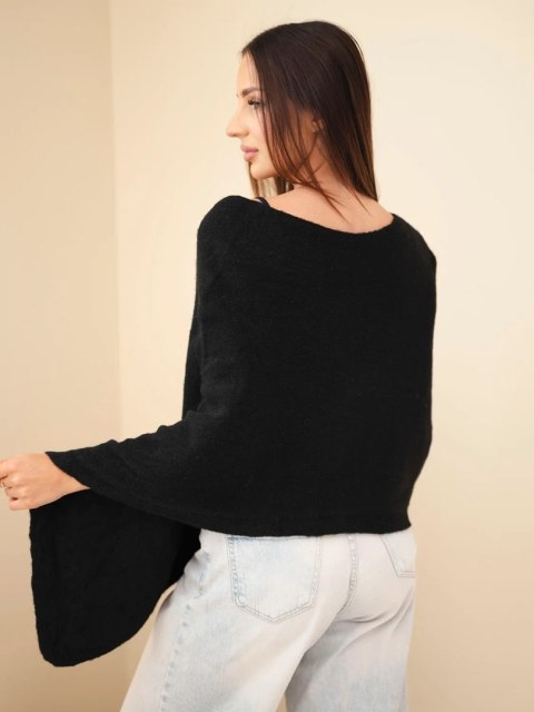 Sweter damski ponczo z baby alpaki z guzikami czarny