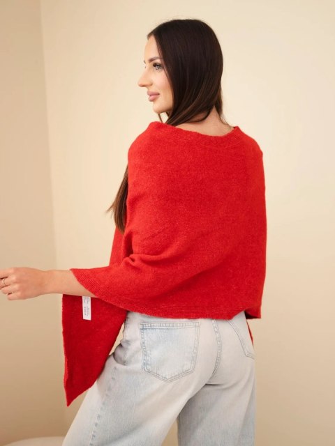Sweter damski ponczo z baby alpaki z guzikami czerwony