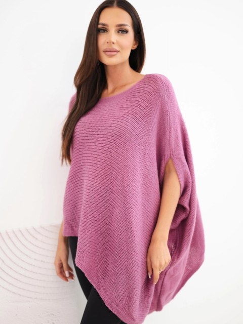 Sweter damski ponczo z moherem asymetryczny z szerokim dekoltem ciemny różowy