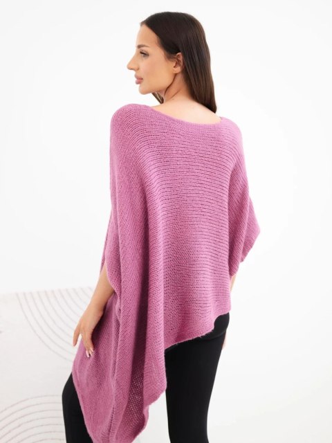 Sweter damski ponczo z moherem asymetryczny z szerokim dekoltem ciemny różowy