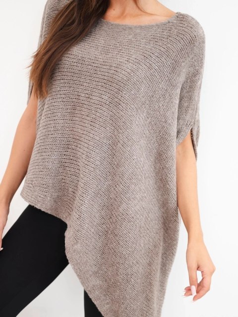 Sweter damski ponczo z moherem asymetryczny z szerokim dekoltem fango