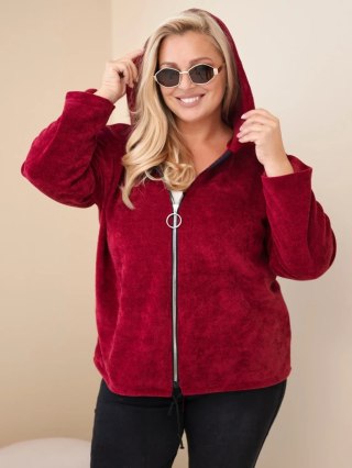 Bluza damska Plus Size sztruksowa z kapturem i zamkiem oversize bordowa