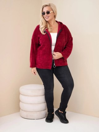 Bluza damska Plus Size sztruksowa z kapturem i zamkiem oversize bordowa