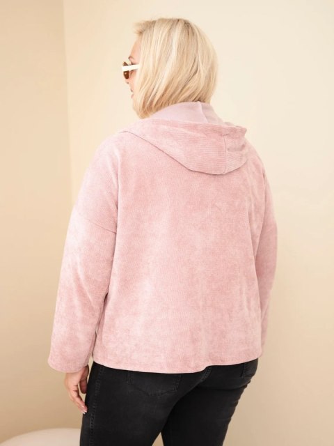 Bluza damska Plus Size sztruksowa z kapturem i zamkiem oversize ciemny pudrowy róż
