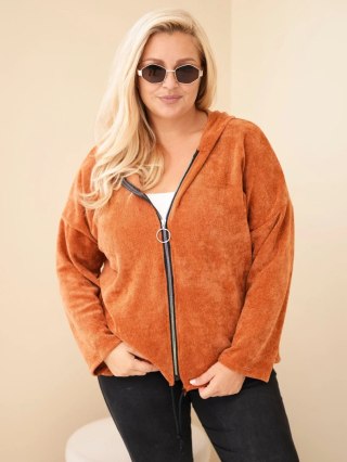 Bluza damska Plus Size sztruksowa z kapturem i zamkiem oversize ruda