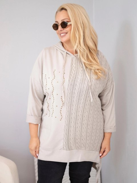 Bluza damska bawełniana Plus Size z kapturem i plecioną wstawką fango