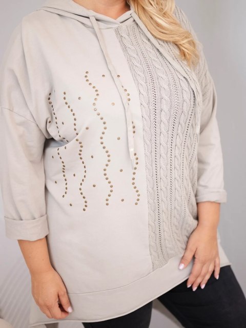 Bluza damska bawełniana Plus Size z kapturem i plecioną wstawką fango