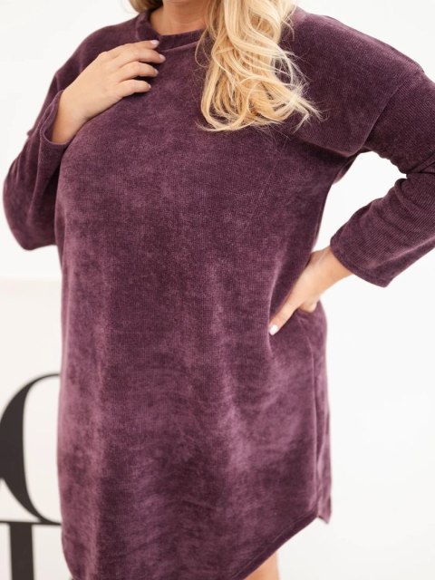 Sukienka damska Plus Size sztruksowa z luźnym fasonem ciemno fioletowa