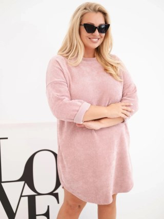 Sukienka damska Plus Size sztruksowa z luźnym fasonem ciemny pudrowy róż