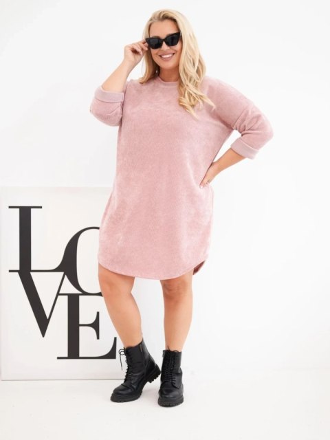 Sukienka damska Plus Size sztruksowa z luźnym fasonem ciemny pudrowy róż