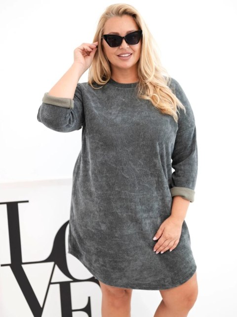 Sukienka damska Plus Size sztruksowa z luźnym fasonem khaki