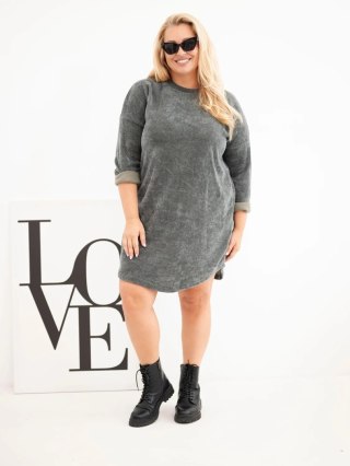 Sukienka damska Plus Size sztruksowa z luźnym fasonem khaki