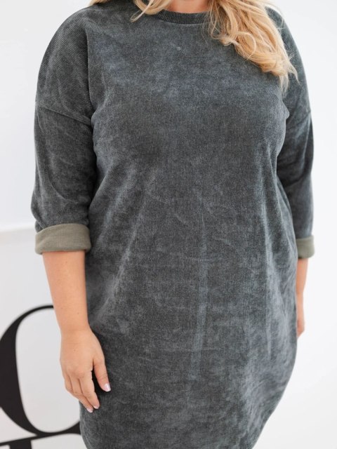 Sukienka damska Plus Size sztruksowa z luźnym fasonem khaki