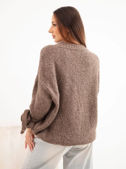 Sweter damski oversize z wiązaniami przy rękawach fango