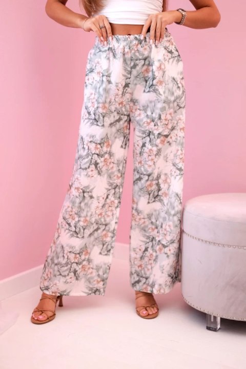 Spodnie damskie z szeroką nogawką w kwiaty ciemno miętowe