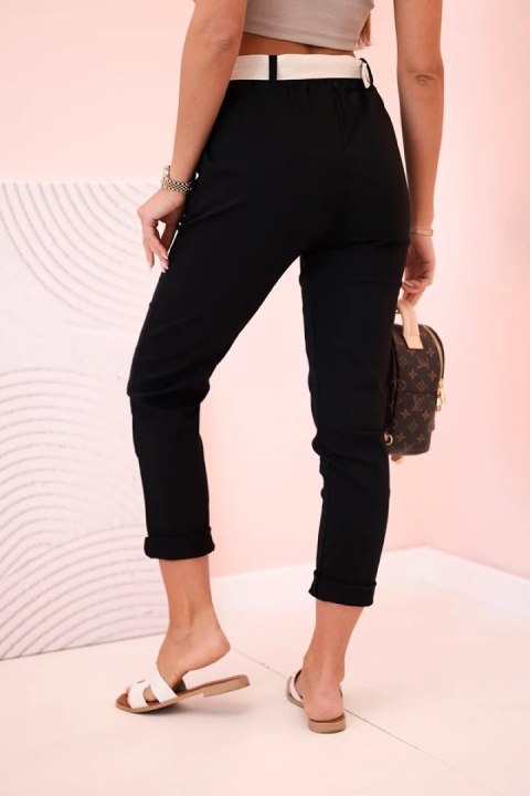 Spodnie damskie z wiskozy z paskiem i podwiniętą nogawką czarne