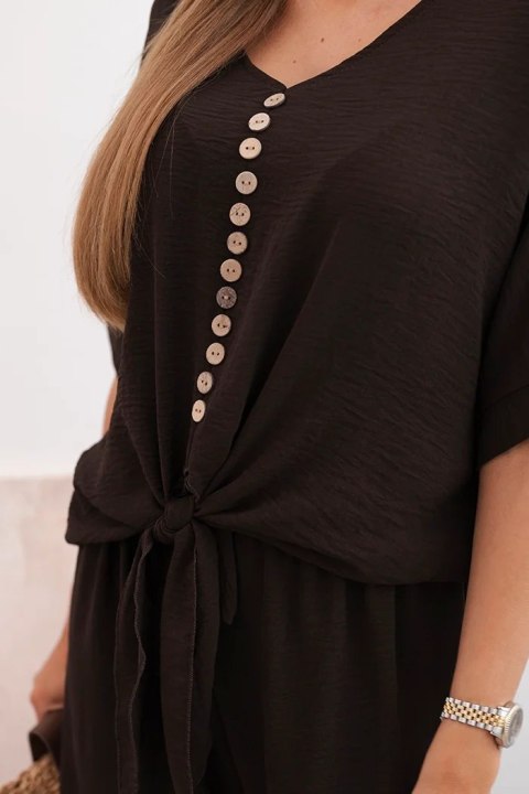 Komplet bluzki ze spodniami brązowy