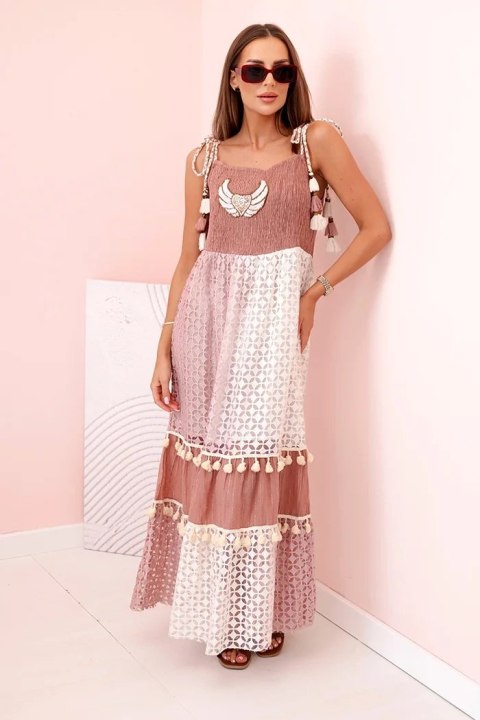 Camelowa sukienka damska boho na ramiączkach