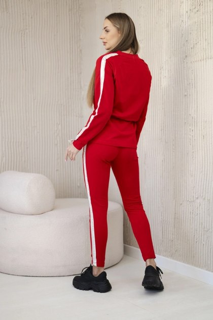Komplet damski bawełniany z lampasem i ściągaczami czerwona
