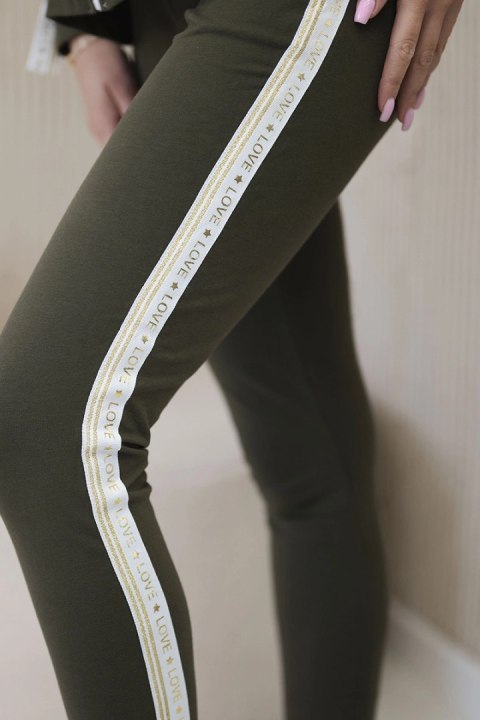 Komplet damski bawełniany z lampasem i ściągaczami khaki