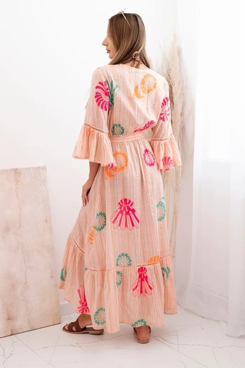 Narzutka damska boho z haftem morelowa