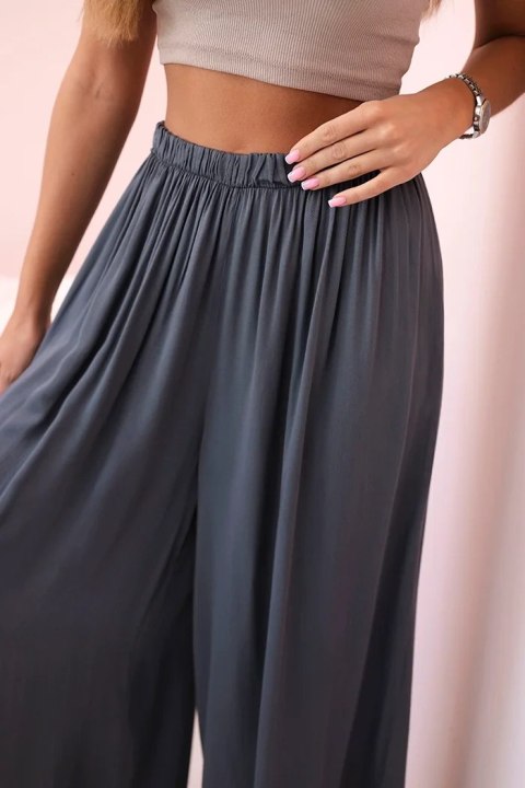 Spodnie damskie wiskozowe szerokie z gumką w pasie grafitowe