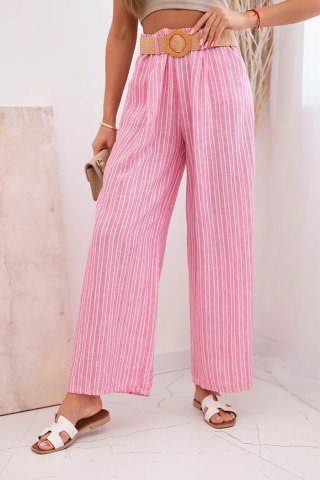 Spodnie damskie wiskozowe w paski z szeroką nogawką różowe