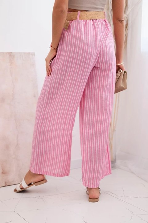 Spodnie damskie wiskozowe w paski z szeroką nogawką różowe