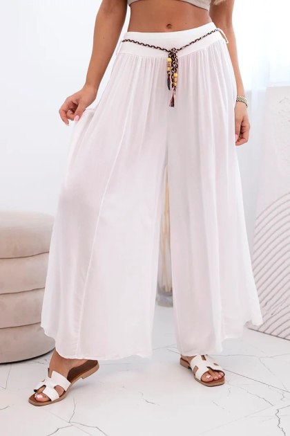 Spodnie damskie z wiskozy z szeroką nogawką białe