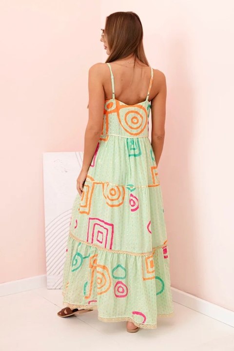 Sukienka damska bawełniana z kolorowym wzorem miętowa