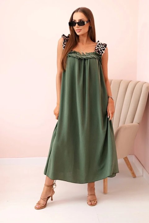 Letnia sukienka na ramiączkach w panterkę khaki