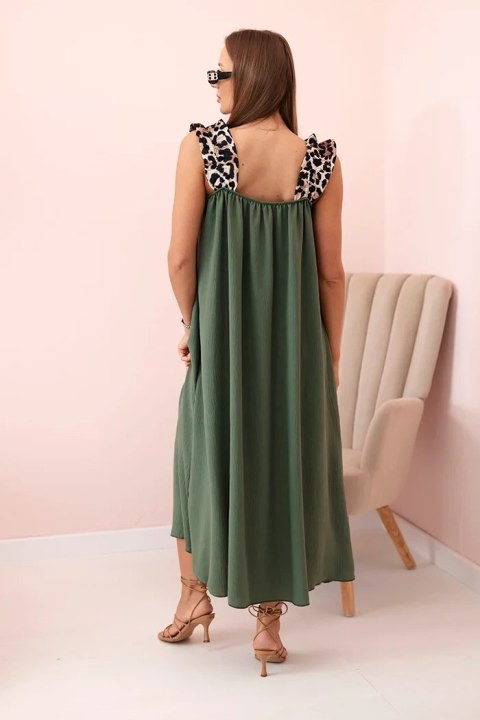 Letnia sukienka na ramiączkach w panterkę khaki