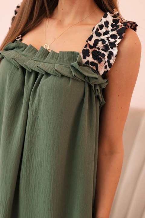 Letnia sukienka na ramiączkach w panterkę khaki