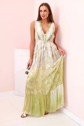 Sukienka damska z wiskozy z haftem oliwkowa