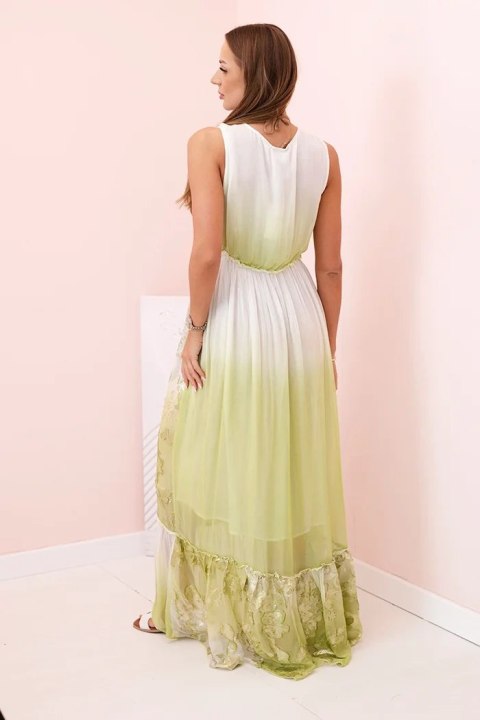 Sukienka damska z wiskozy z haftem oliwkowa