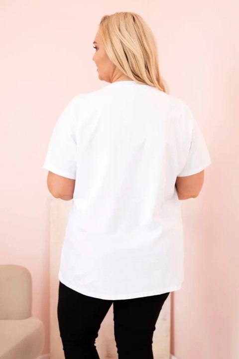 Bluzka damska bawełniana Plus Size z dżetami biały + granatowy