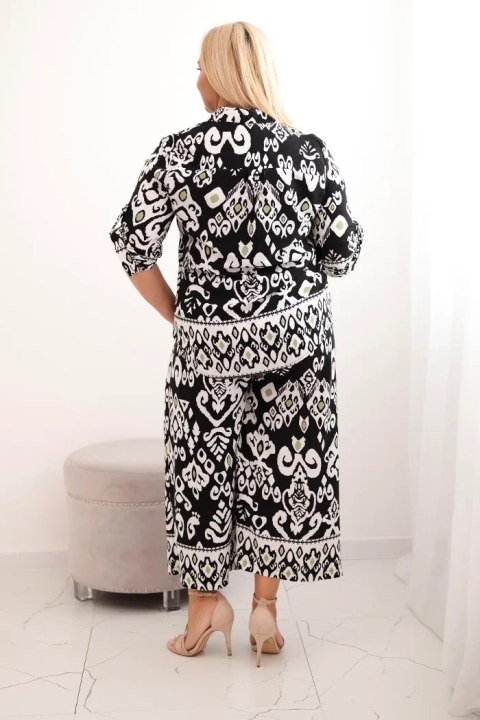 Komplet damski Plus Size wiskozowy z geometrycznym nadrukiem czarny