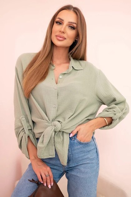 Koszula bawełniana muślinowa oversize jasne khaki