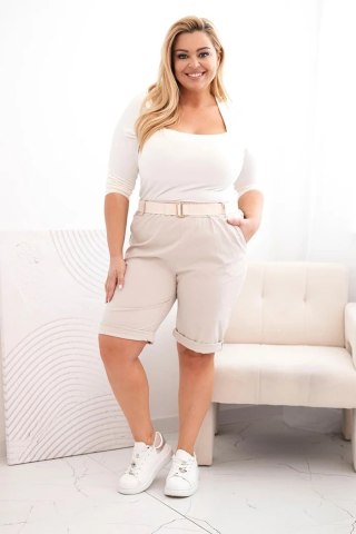 Spodenki damskie bawełniane Plus Size z paskiem beżowe