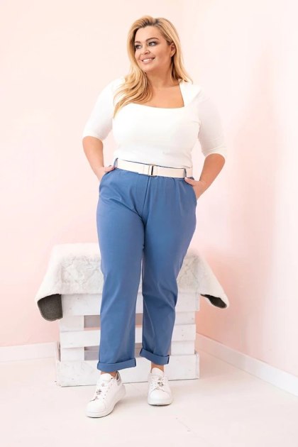 Spodnie damskie bawełniane Plus Size z paskiem jeansowe