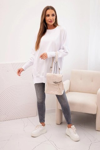 Bluza damska bawełniana z szerokim ściągaczem na dole biała