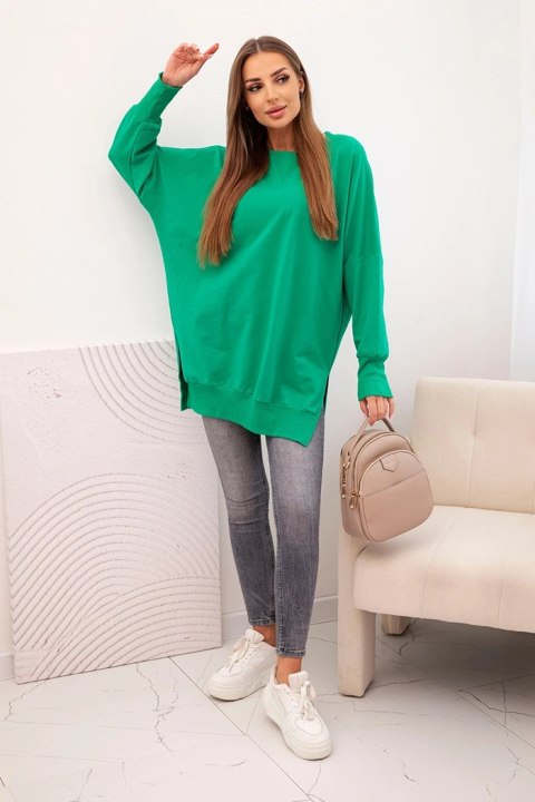 Bluza damska bawełniana z szerokim ściągaczem na dole zielona