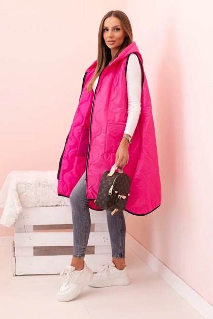 Kamizelka damska pikowana Plus Size z kapturem zapinana na zamek różowa