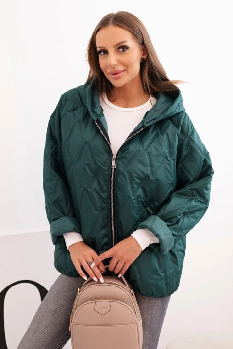 Kurtka damska pikowana z kapturem ciemno zielona