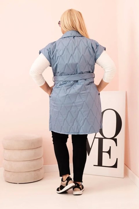 Kamizelka damska Plus Size pikowana z paskiem i kołnierzem jeansowa