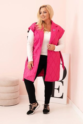 Kamizelka damska Plus Size pikowana z paskiem i kołnierzem różowa
