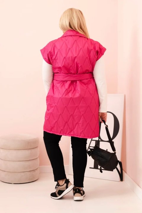 Kamizelka damska Plus Size pikowana z paskiem i kołnierzem różowa